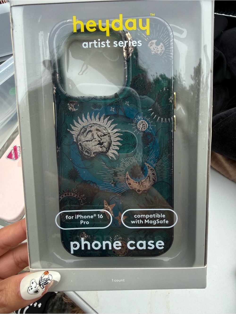 heyday Artist Series Teal Sun & Moon iPhone 16 Pro Case - MagSafe Compatible